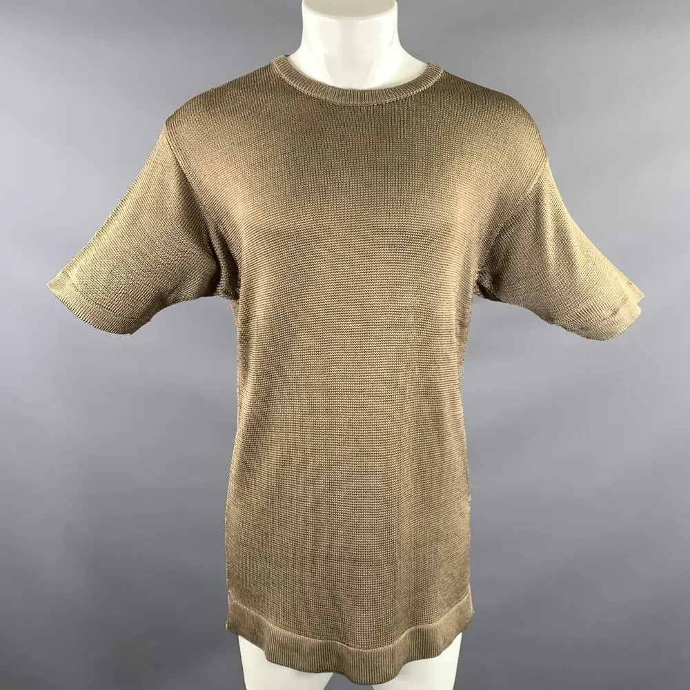 GUCCI Size S Gold Knit Silk Short Sleeve Pullover